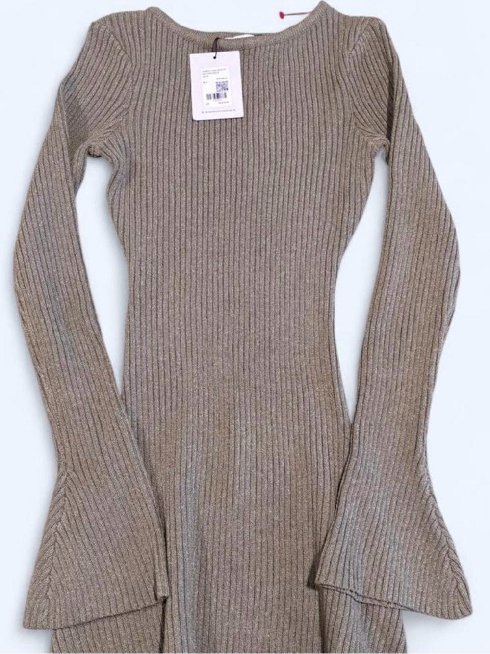 Ribbed Long Sleeve Flare Cuff Dress - Olive Green